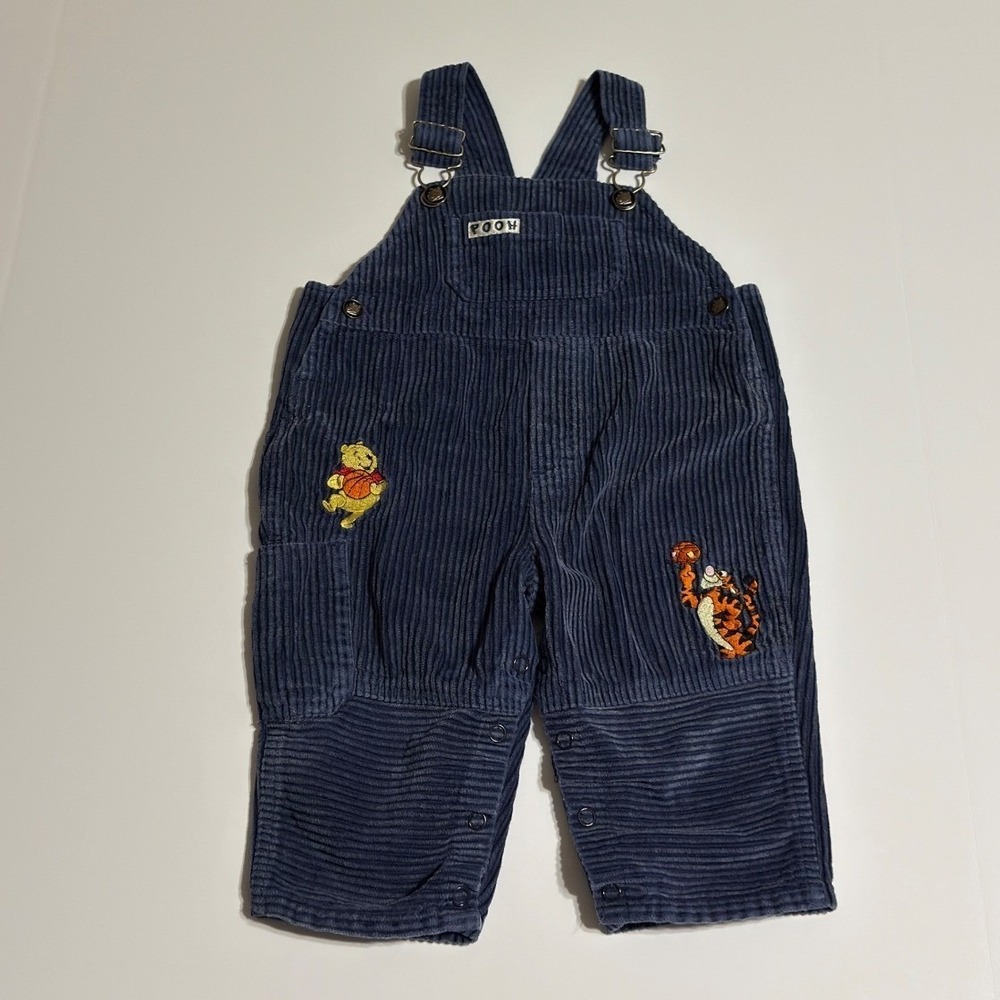 Vintage Disney Pooh Navy Blue Corduroy Overalls Winnie Tigger Basketball 18M